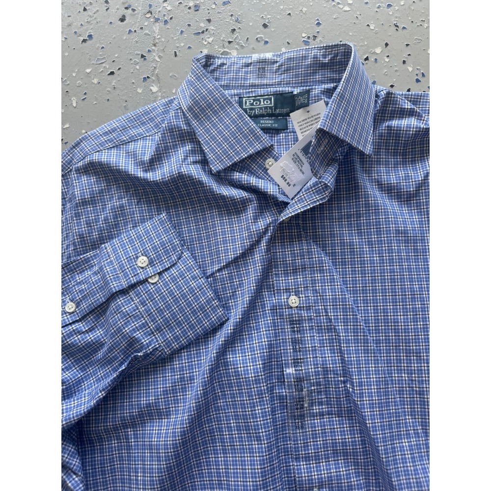 Polo Ralph Lauren Plaid Dress Shirt Regent Classic Fit Blue White 17‎ 1/2